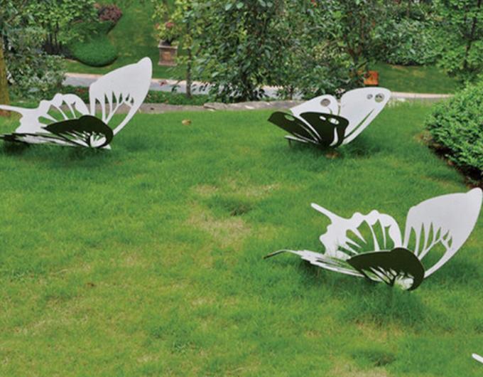 Fairy Garden Ornaments Sculptures Modern Art Stainless Steel Flying Butterfly 0