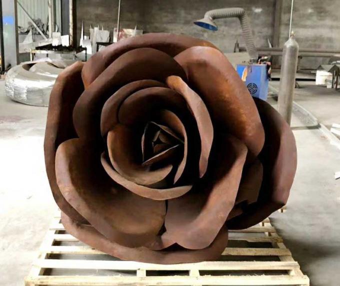 Modern Flower Corten Steel Sculpture For Garden Decoration 0