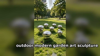This group of mirror mushroom sculptures  embedded into the law adding modern artistic ambiance 