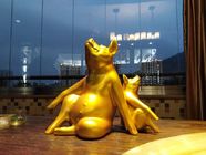 Gold Paint Metal Animal Sculptures , Outdoor Painted Metal Pig Sculpture