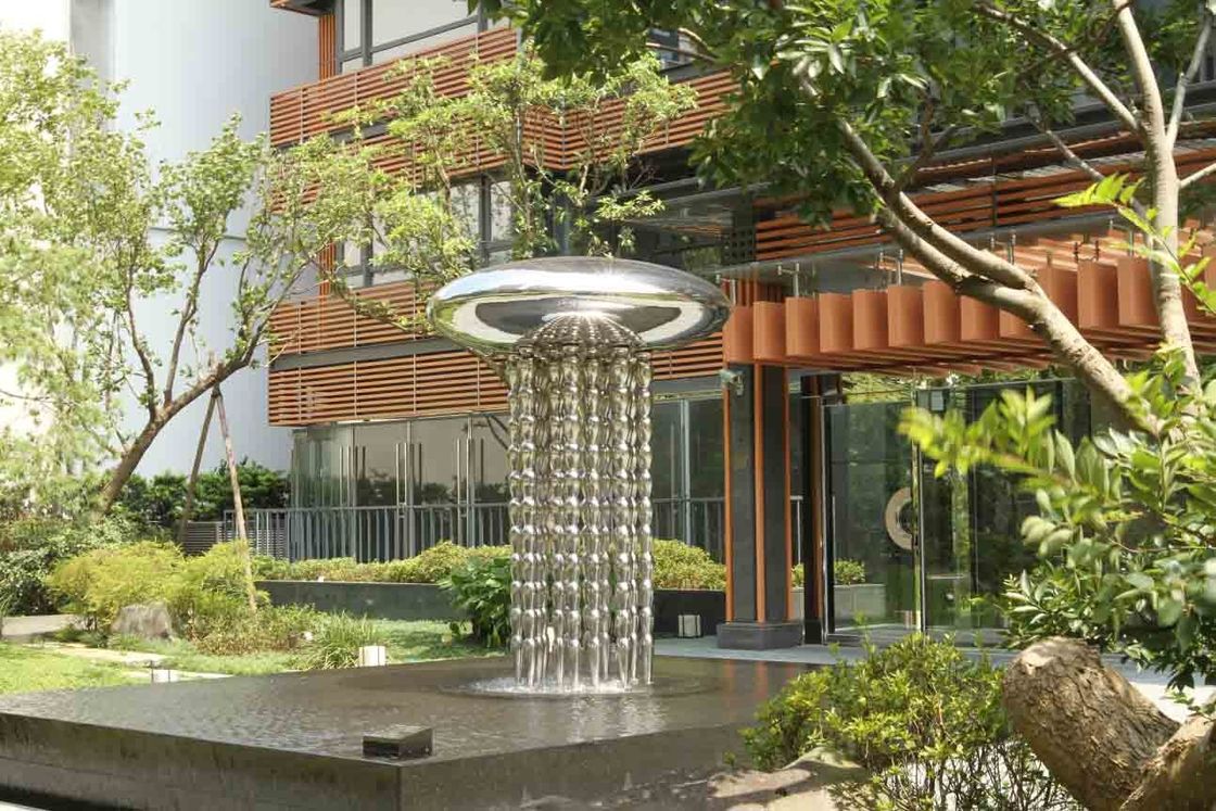 Modern Garden Large Outdoor Sculpture , Stainless Steel Fountain Surface Polished