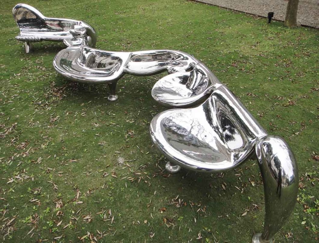 Contemporary Stainless Steel Sculpture Mirror Polished Metal Lawn Art Style