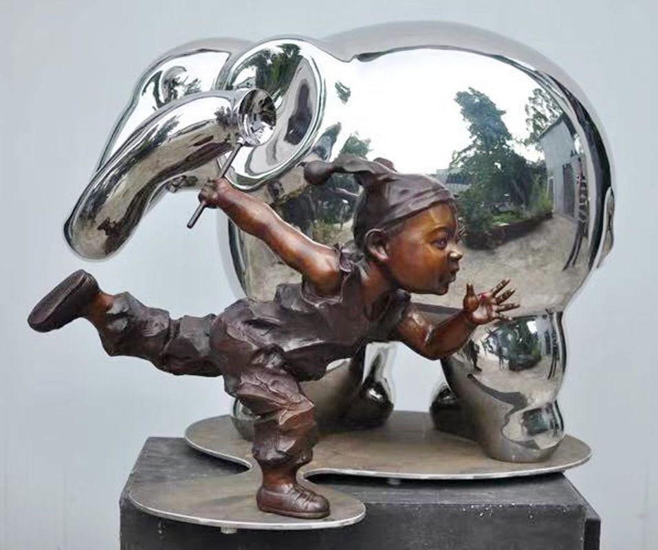 Modern Outdoor Metal Figure Sculpture , Stainless Steel Animal Sculpture