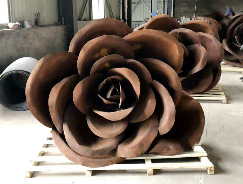 Modern Flower Corten Steel Sculpture For Garden Decoration
