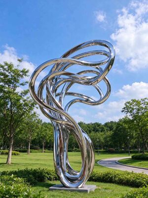 Modern Abstract Sculpture Stainless Steel Mirror Polished Surface Outdoor Garden Lawn Decoration Artistic Fluid Curves