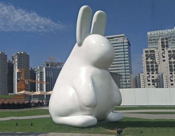 quality Creative Cute Metal Rabbit Sculpture White Stainless Steel Baking Varnish factory